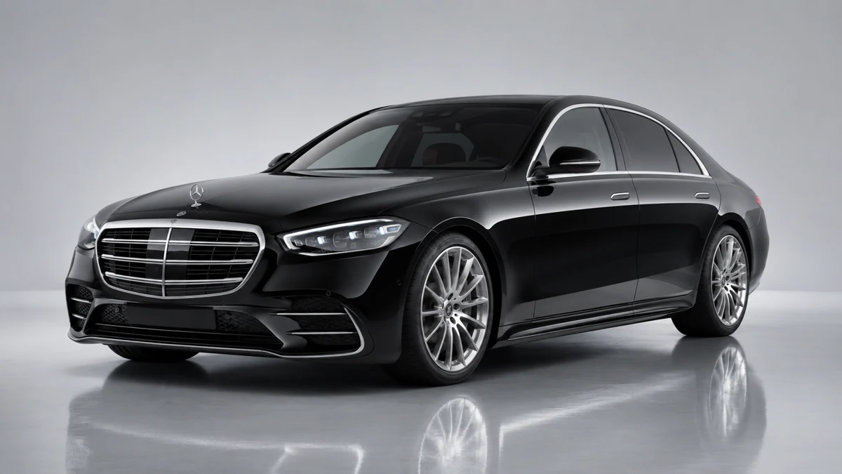 Black chauffeur-driven luxury sedan ready for a private transfer